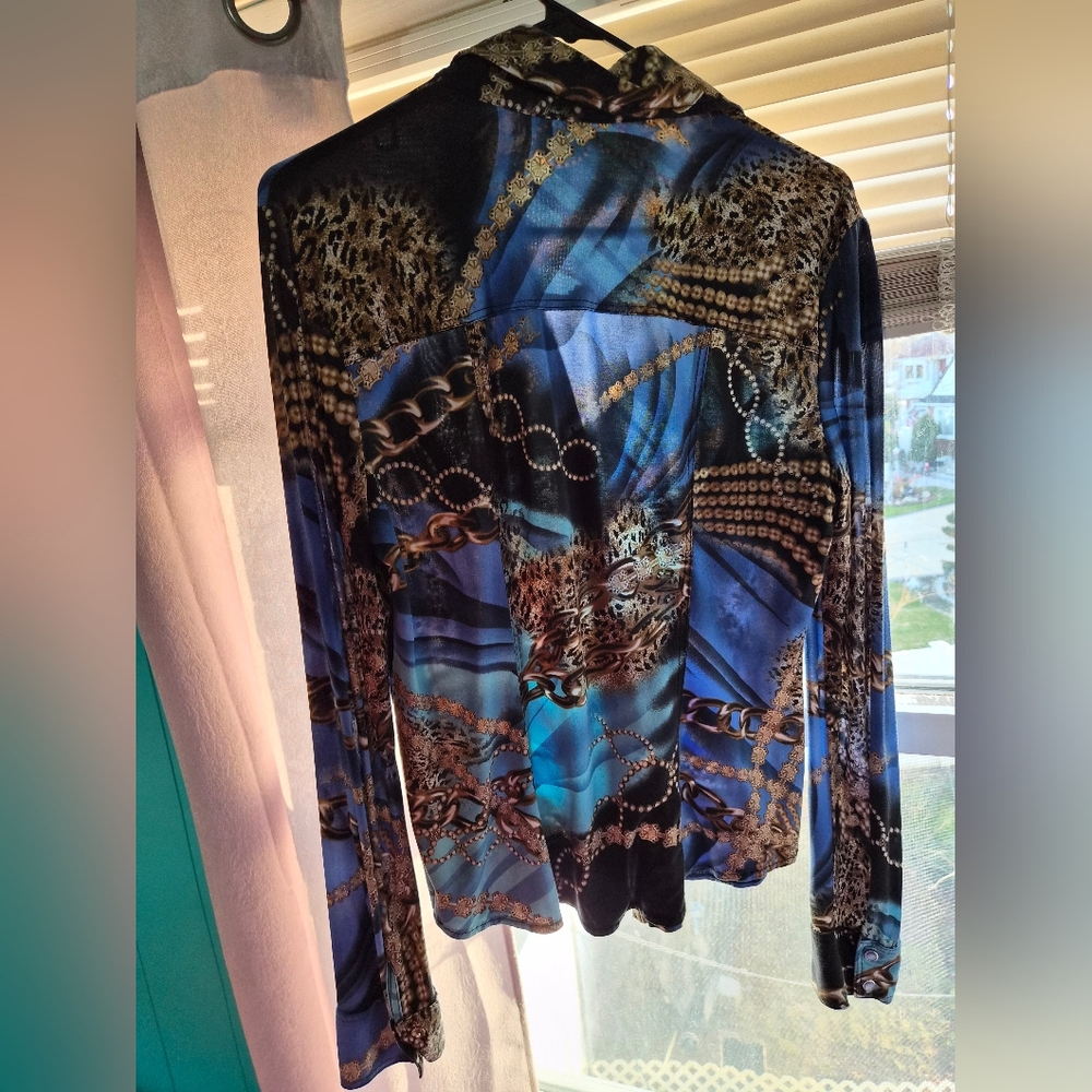 Cache Multicolor Chain and Leopard Print Blouse - image 6